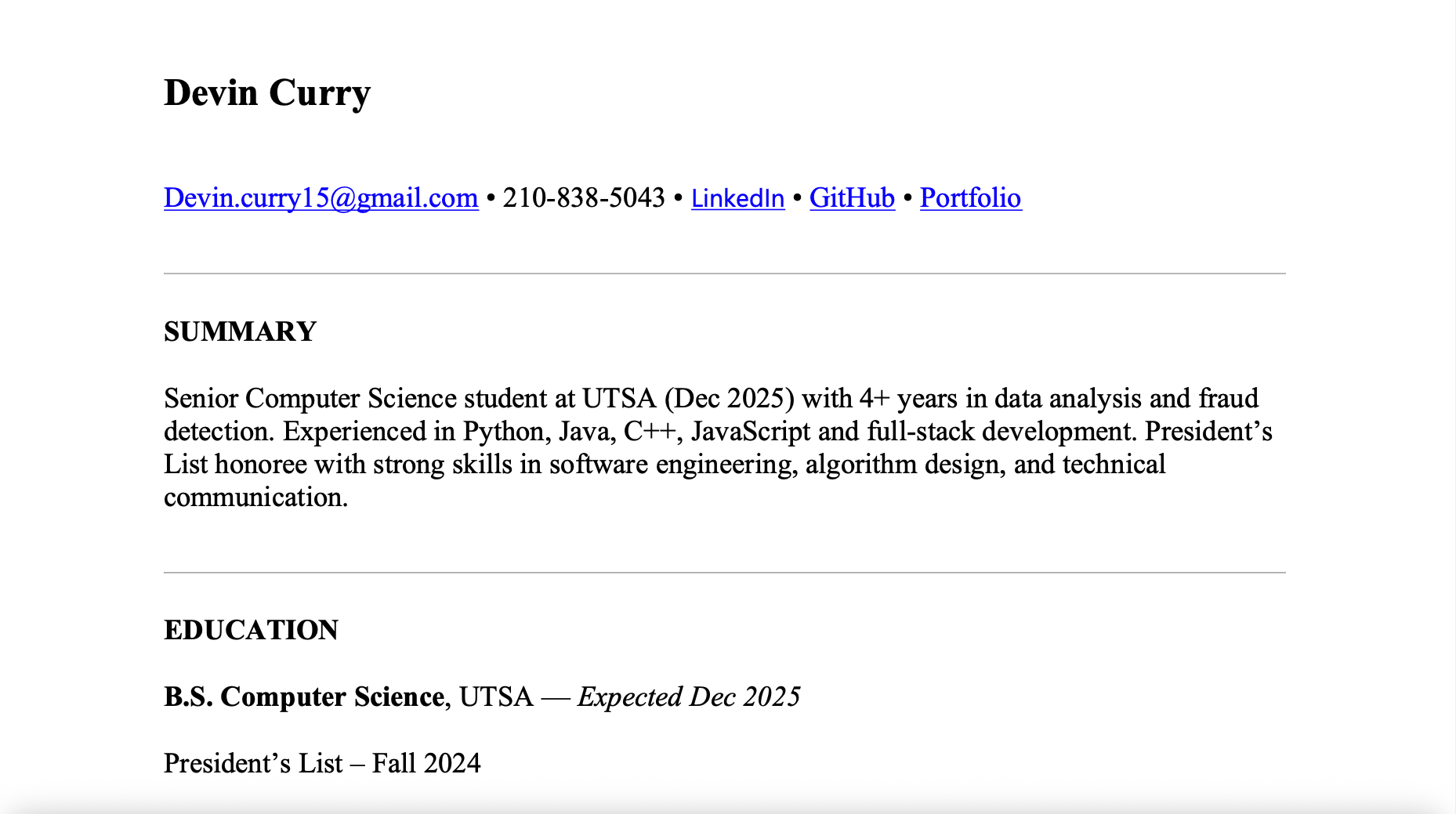 Resume Preview